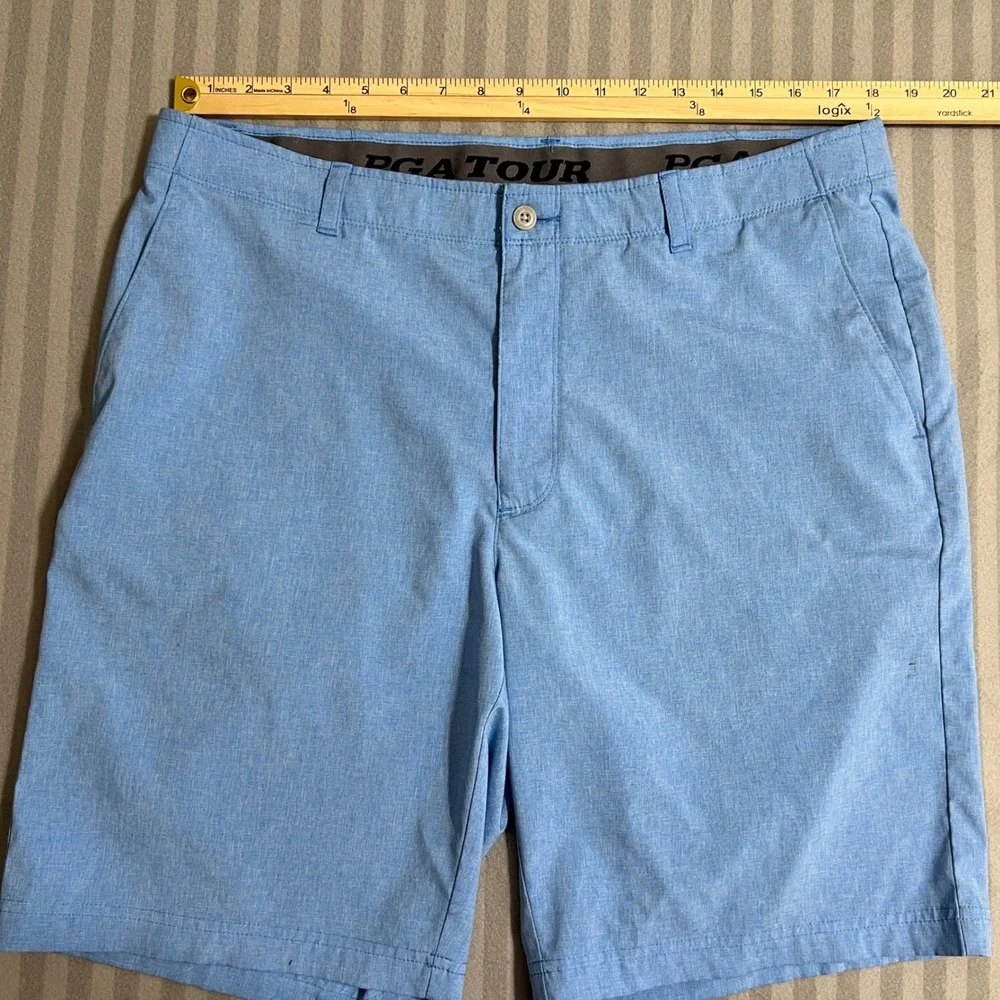 PGA Tour Golf Shorts‎ Mens 38 Blue Heathered Performance Flat Front